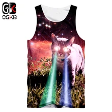 OGKB жилет Homme Бодибилдинг 3D рубашка без рукавов звездное небо кошка повседневный костюм размера плюс мужские летние майки