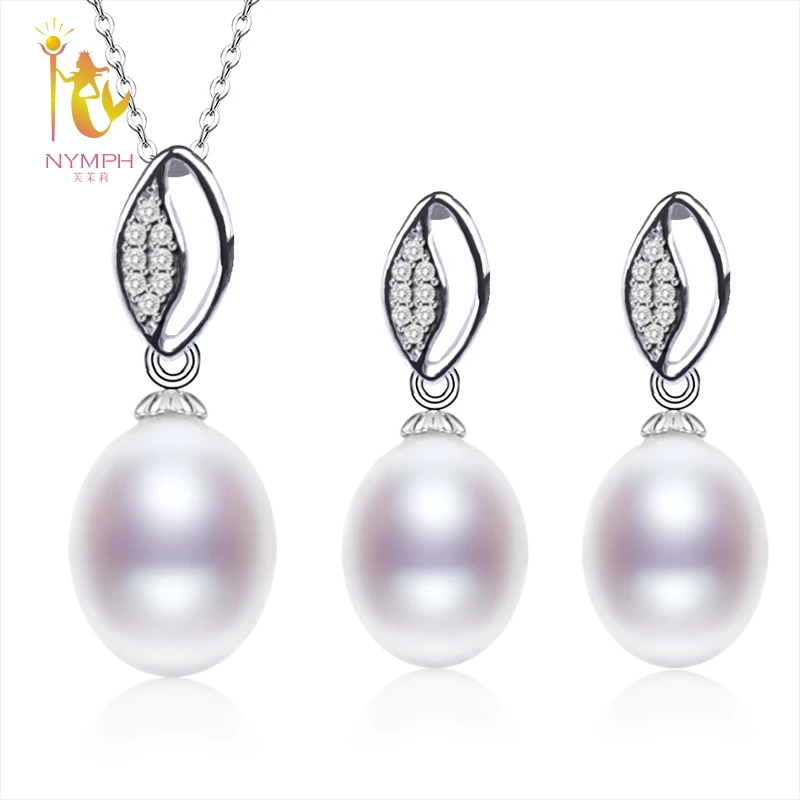 

NYMPH Pearl Jewelry Sets Pendant Necklace Choker Drop Earrings For Women Real Fresh Water Elegant Simple Wedding Party Gift T233