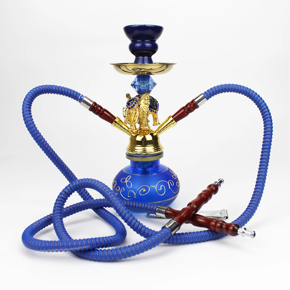 

New Style Glass Shisha Set With Double Hose Ceramics Hookah Bowl Metal Tong Elephant Decoration For Hookah Narguile Chicha