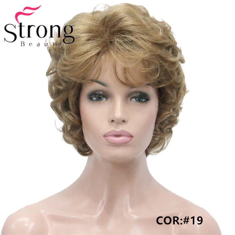 L-427B #19 new short curly light strawberry blonde synthetic women`s full wig for everyday (1)_