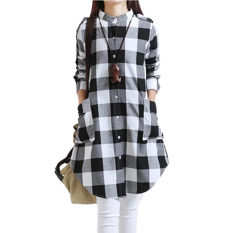 

Winter Blouses for Women Tunic Women's Long Sleeve Woman Blouses Autumn 2017 Plaid Shirt Women with Pockets Party Club Checked