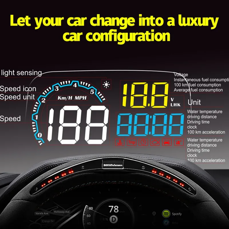 Дисплей на лобовое стекло GEYIREN C600 OBD2 умный дисплей спидометр температура