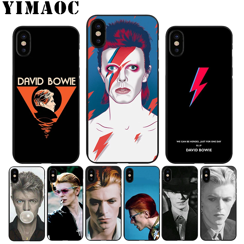 

YIMAOC A17 David Bowie Soft TPU Black Silicone Case for iPhone Xr Xs Max X or 10 8 7 6 6S Plus 5 5S SE