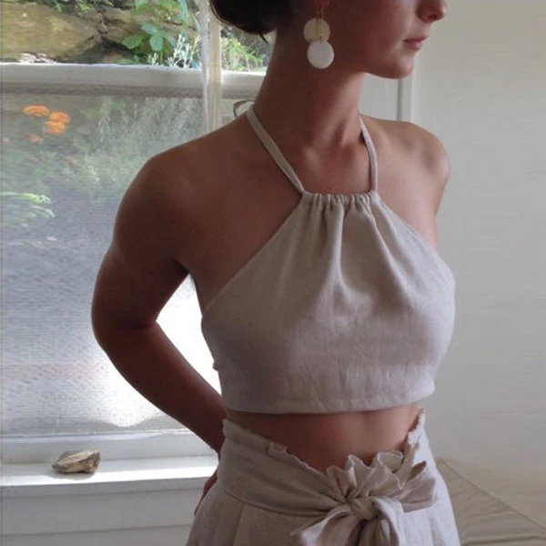 

UNIKIWI.Sexy Women's Minimalist Linen Tank Tops.Ladies Linen Halter Crop Tops Camisoles Underwear.Beach Camis Bralette Tube Top