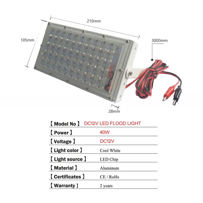 Светодиодный прожектор DC12 вольт водонепроницаемый IP65 40 Вт DC12V Светодиодный точечный светильник Refletor открытый светильник ing настенный светильник садовый прожектор светильник - Испускаемый цвет: 40W FLOOD LIGHT IP65