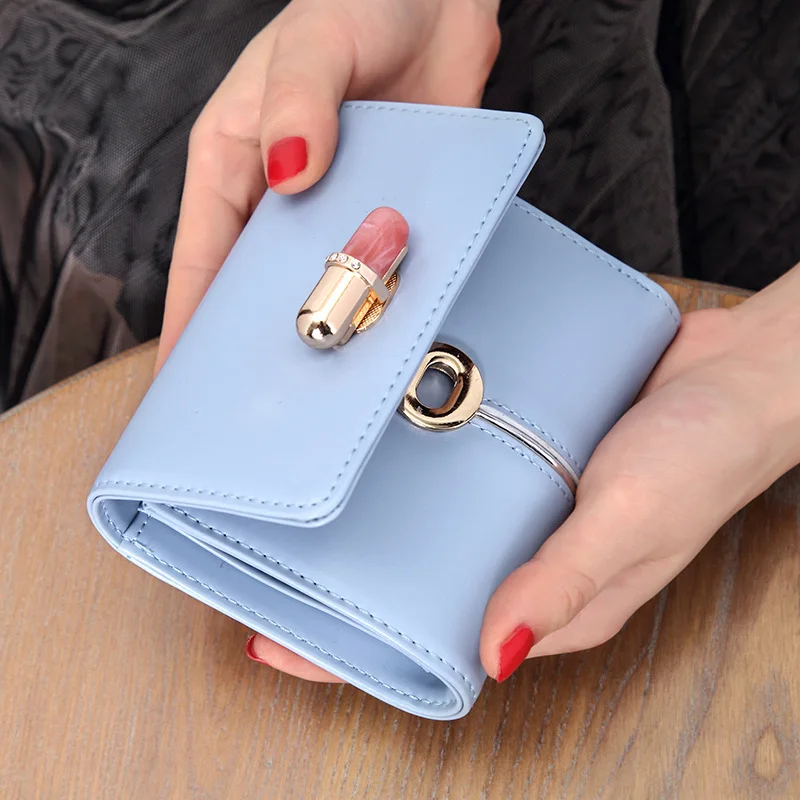 Red lip Lock Pu Leather Women Short Wallets Small Wallet Coin Pocket ...