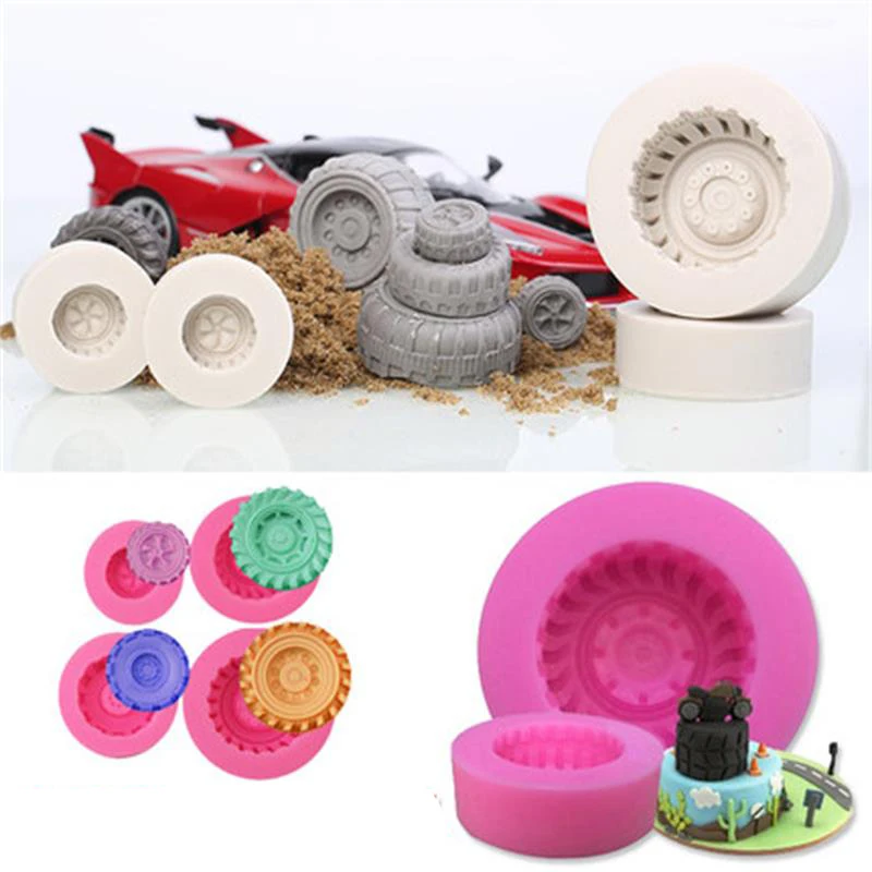 4Pcs/Set Tires Wheel Silicone Fondant Cake Molds Chocolate Gumpaste