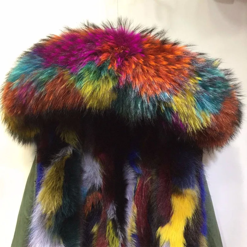 Hot 2016 Fashion high quality multi light colorful fox fur parka winter outerwear Mr Mrs real fur parka coats bubble coat women