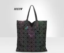 HXXW 2016 hot sale women designers noctilucent geometry package folding changed ling plaid single women shoulder bag handbag