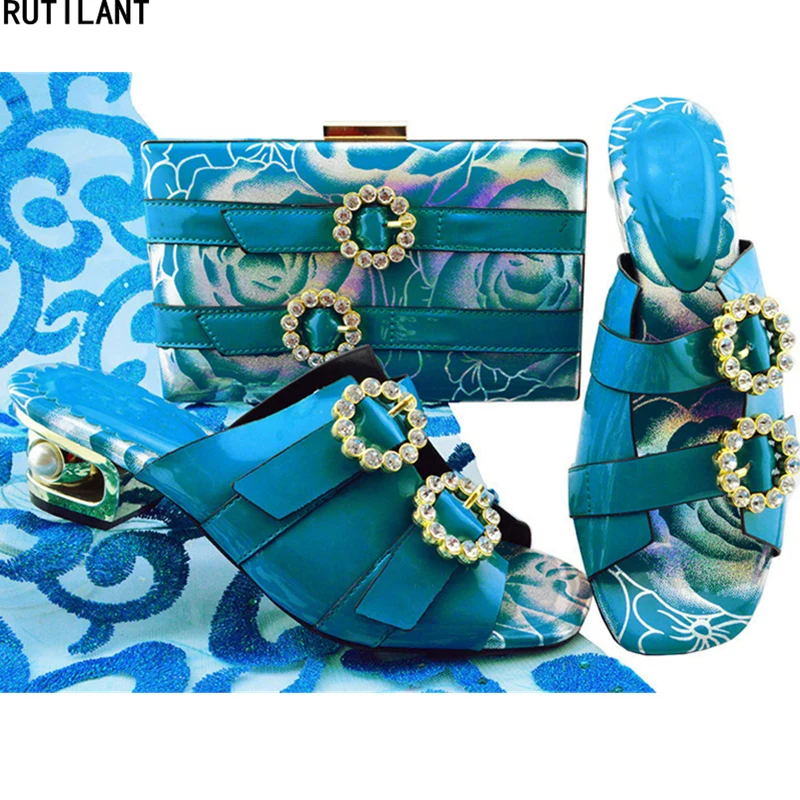 Neueste Taschen Set Schwarzes weiß fuchsia Schuhe Party Passenden blau Italienische Frau Verziert gold Mit Nigerian gelb Und Appliques Frauen teal 1wXqr1UOIT