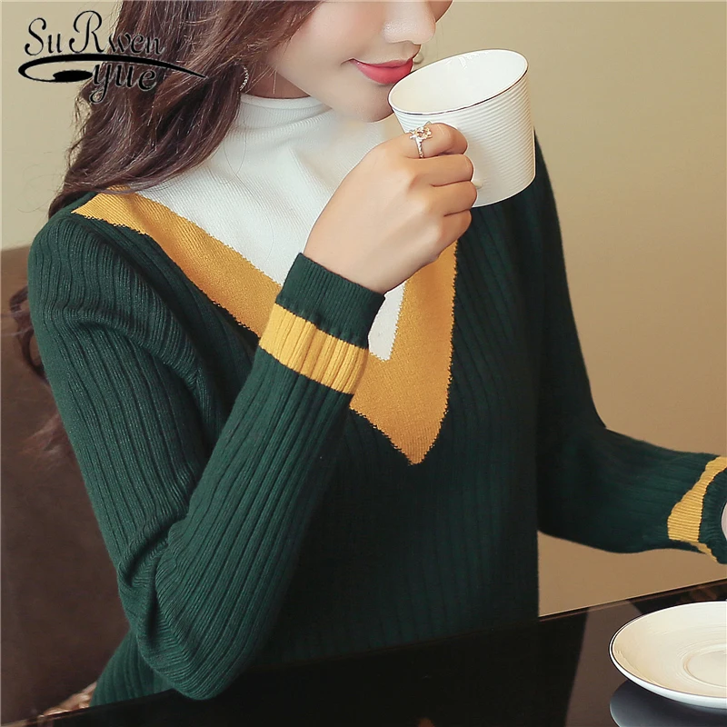 

2019 Autumn and Winter weomrn sweater Korean style impact color stripe high collar loose knit long sleeved sweater 1426 45
