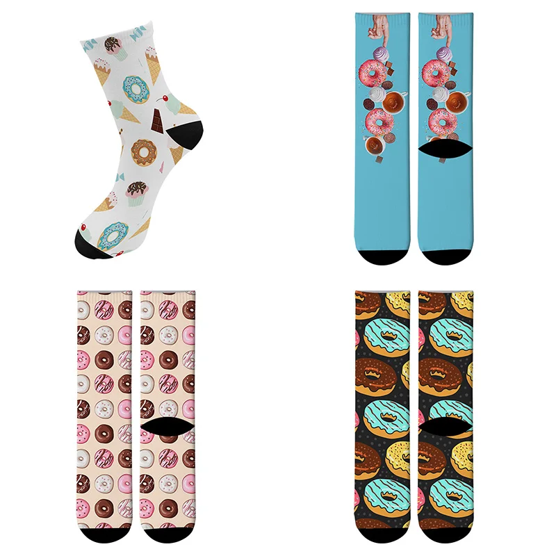 Funny Donut printed Running Socks Women's Men's Street funky Long Sock harajuku Fashion Popular Novelty Socks 8ZWL05