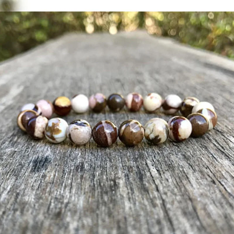 

Natural Zebra J-asper Bracelet Handmade 8mm Australian Zebra J-asper Beaded Ge-mstone Stack Bracelet Unisex Gift wrist