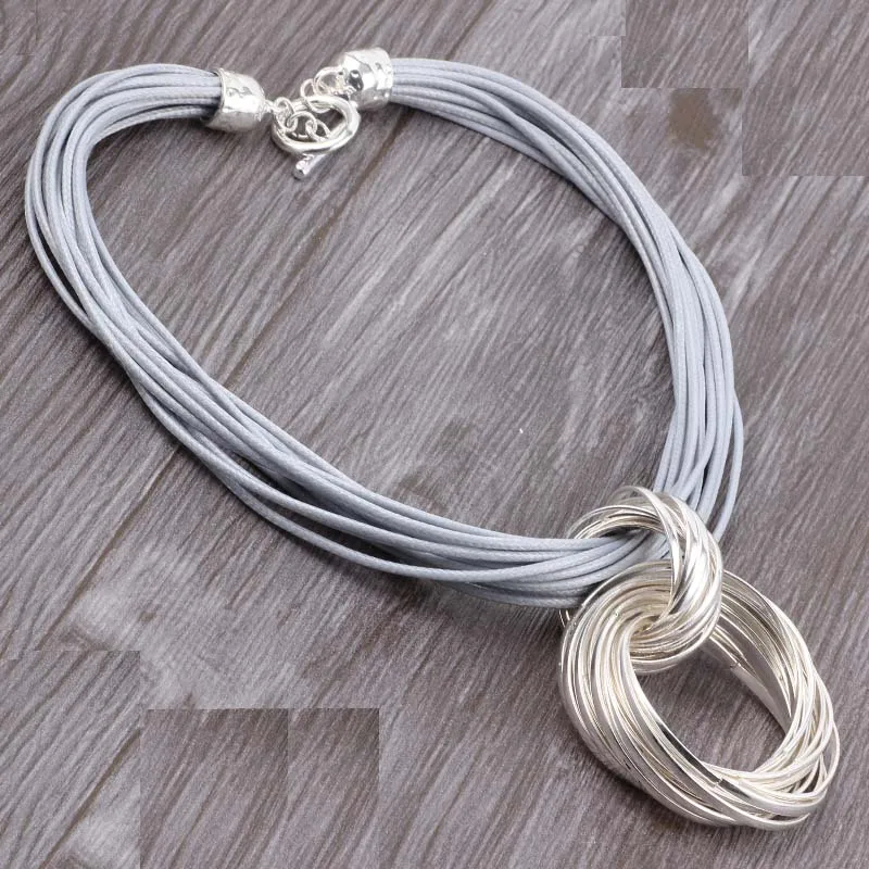 ELOYHI Boho, несколько простых двойных кругов, сочетающийся вощеный веревочный воротник, высокое качество, покрытие для женщин, Трендовое ожерелье и подвески, подарок