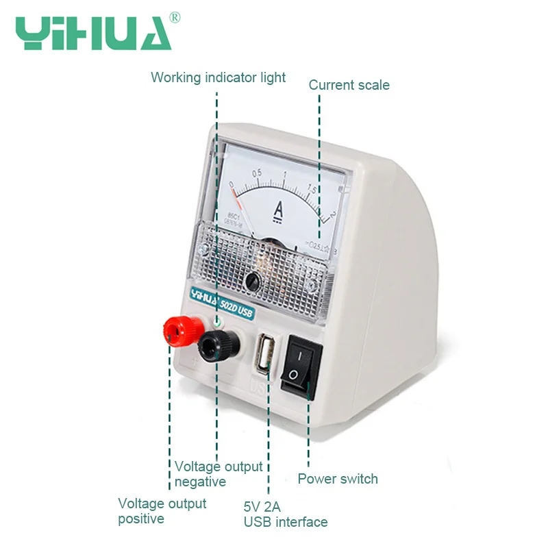 

YIHUA 502D USB 5V 2A MINI DC Power Supply Ammeter 110V-220V For Phone Repair Tools Current Detection