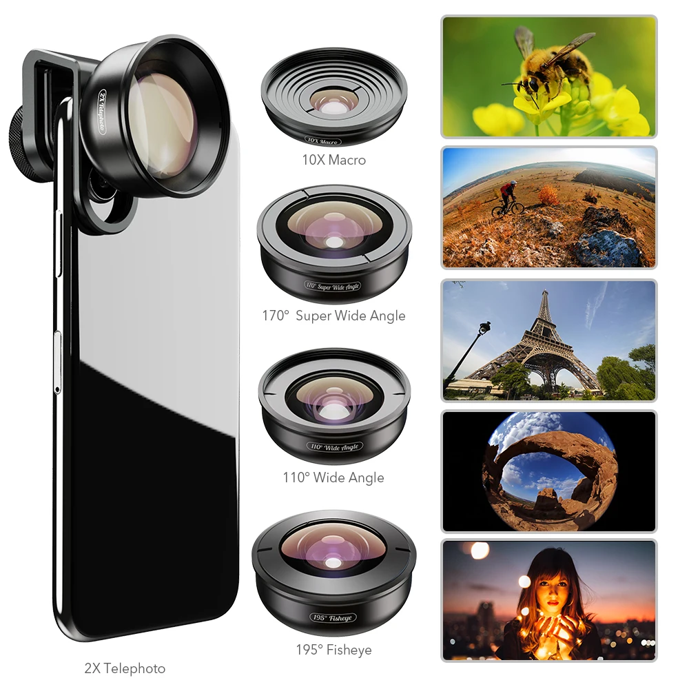 APEXEL Оптический Высокое качество 5 в 1 камера телефон линзы 4 к широкий Макро Рыбий глаз теле супер широкий объектив для iPhone xiaomi allsmartphone