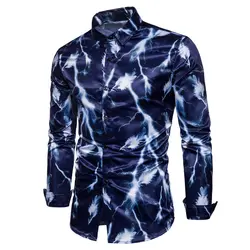 Новый 2019 осень зима Джокер Lightning перья цифровые печатные повседневное бизнес вечернее платье рубашки для мальчиков мужские рубашки