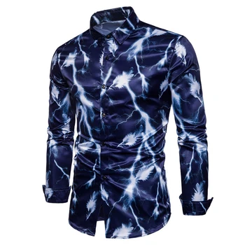 

NEW 2020 autumn Winter joker Lightning feathers digital printed Casual business evening dress shirts camisas masculina