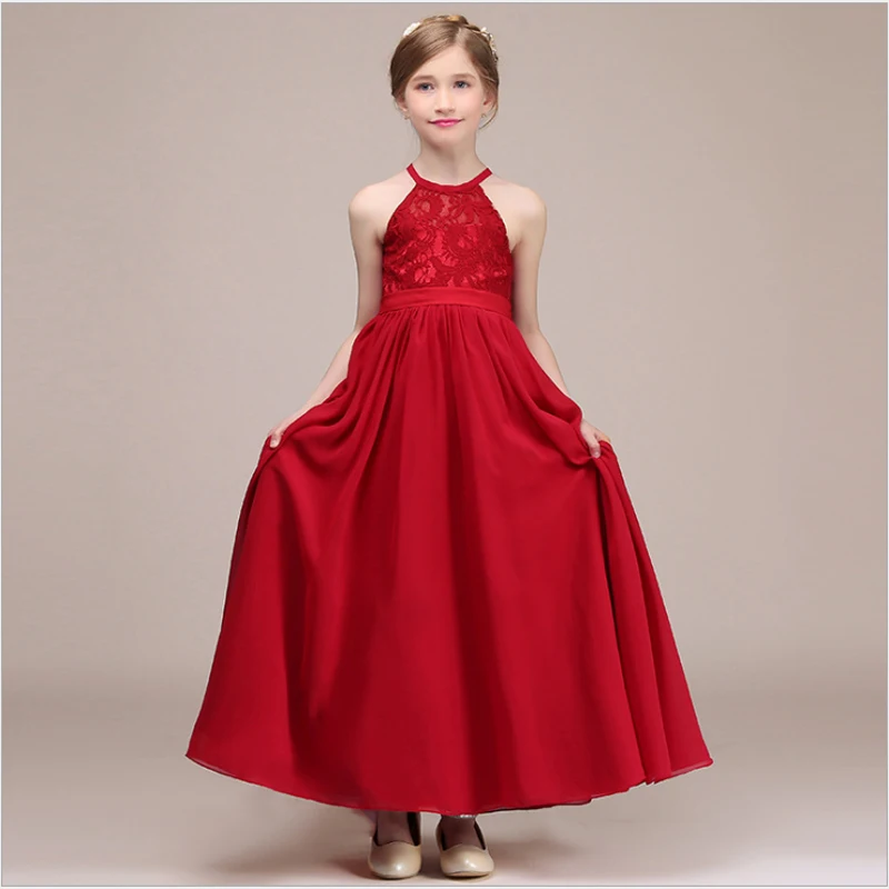 

Girls Elegant Party Dress Solid Red Sleeveless Formal Dress Advanced Customization Stage & Banquet Cotton Dress for Children