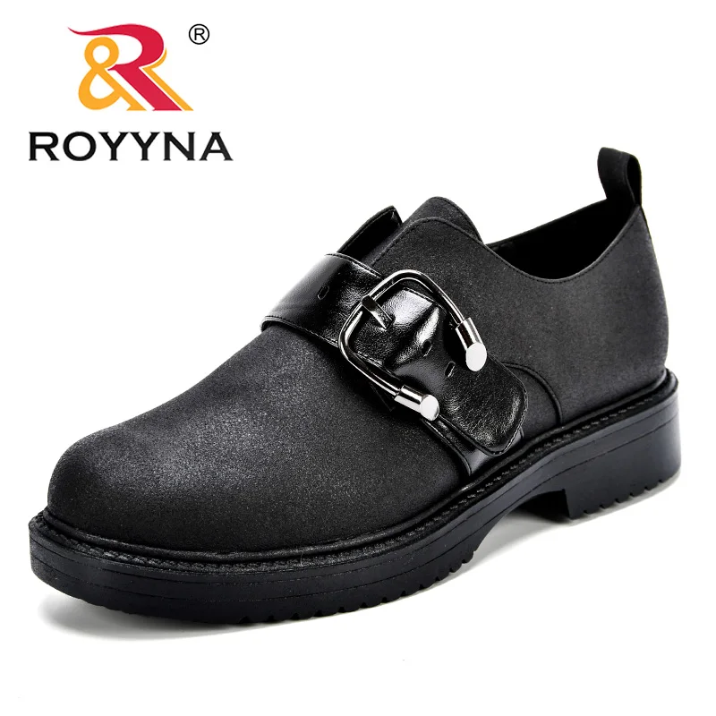 Black ROYYNA Новая Классика Стиль Для женщин насосы Туфли с ремешком и пряжкой синтетические модельные туфли для женщин круглый носок женские офисные туфли свадебные туфли - Цвет: Black