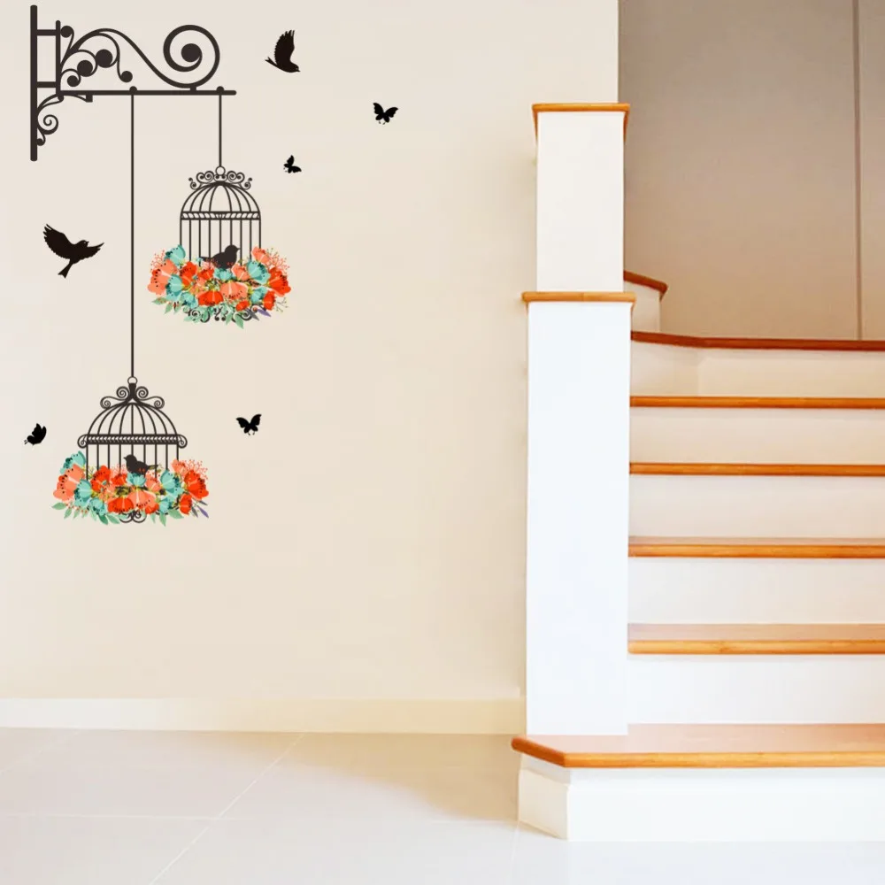 

1Pc Hot Sale Flying Birds Wall Sticker Flower Birdcage Creative Home Decor Wallpaper Living room Nursery Window Bedroom Decor