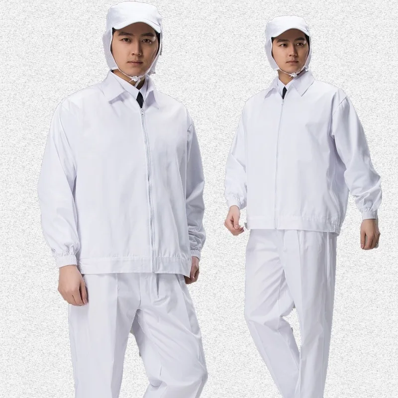 

White food service long - sleeved food service suit food sales processing plant tooling food factory split dust - proof clothing