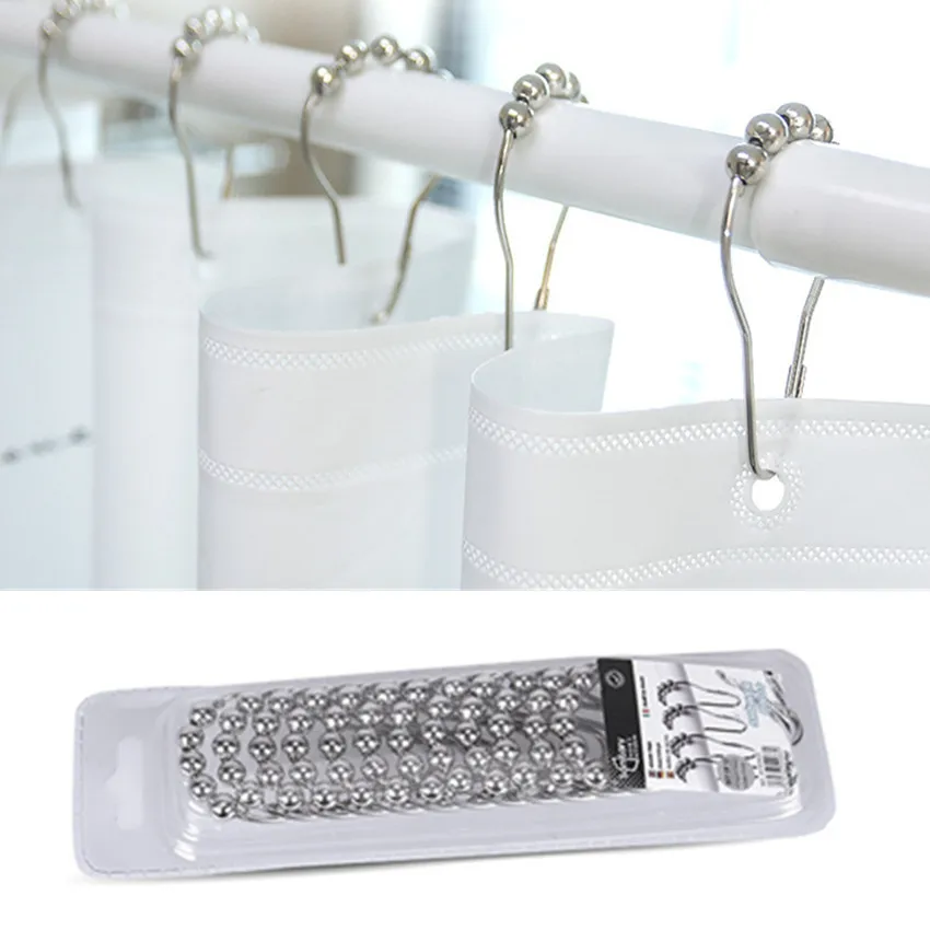 

12pcs Practical Stainless Steel Bathroom Hooks Shower Curtain 5 Roller Polished Satin Nickel Ball Curtain Accessories