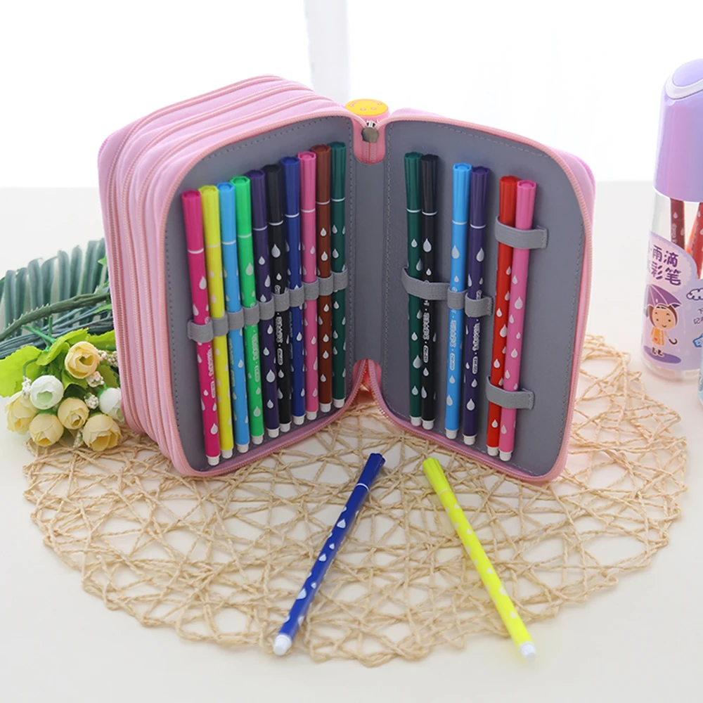 

72 Holders 4 Layers Pencil Case Cute Smile Face Handle Pencils Bag with Oxford Cloth Estojo De Lapis School Papelaria Tools Gift