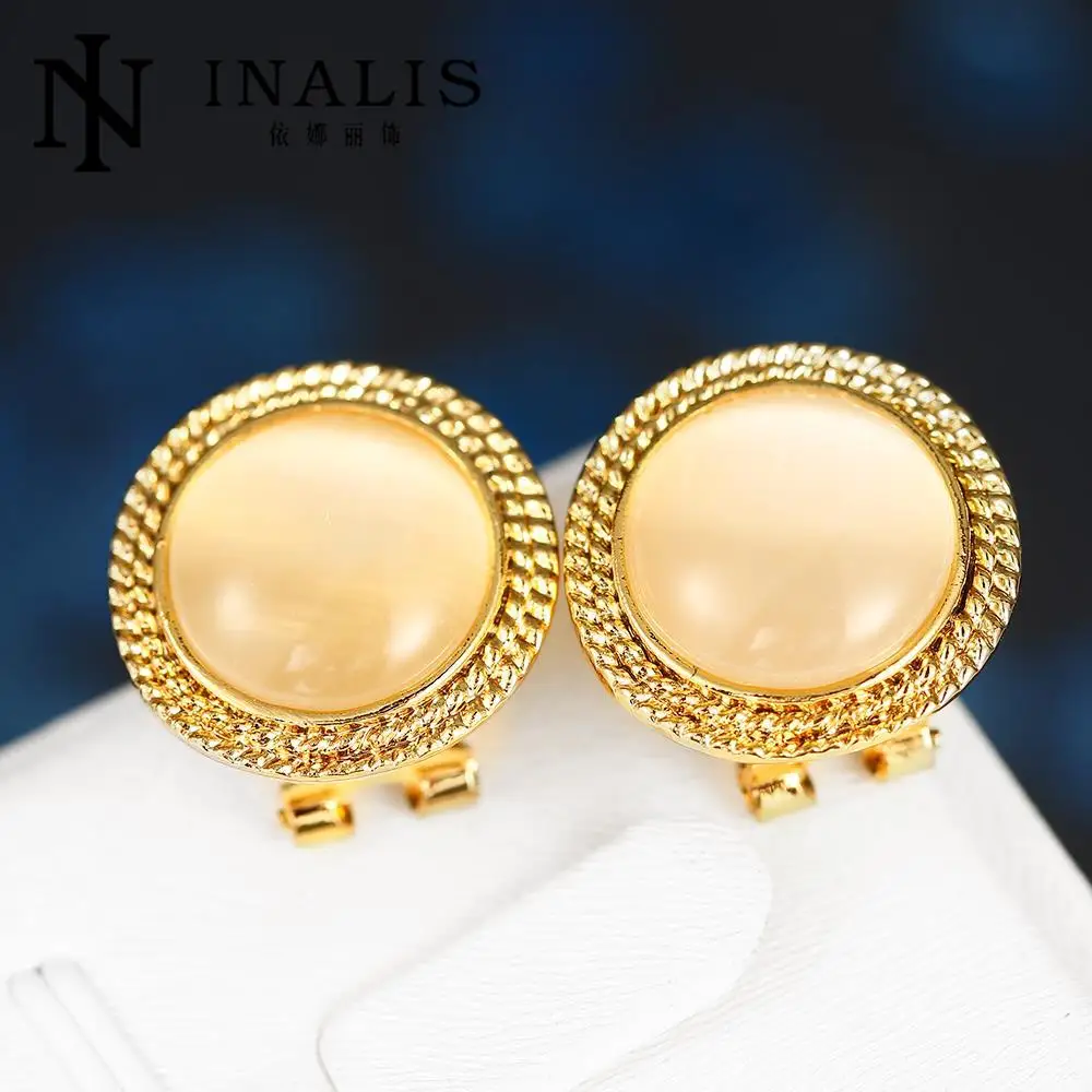 European Trendy Style High Quality Gold Color Opal Zircon Round Stud Earrings For Women Jewelry