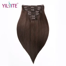YILITE Silky Straight Clip in Human Hair Extensions 16inch Double Drawn European Remy Hair Clip-In Extensions 7pieces Free Ship