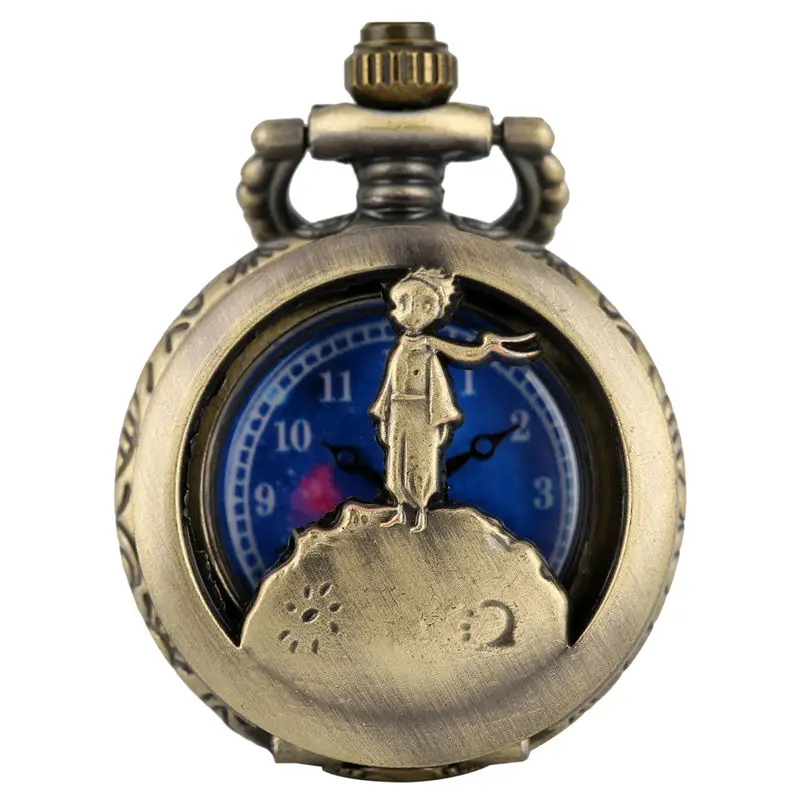 

Vintage Bronze Necklace Chain Pocket Watches Hollow-out Dial for Boy Little Prince Pendant köstekli saat piccolo principe