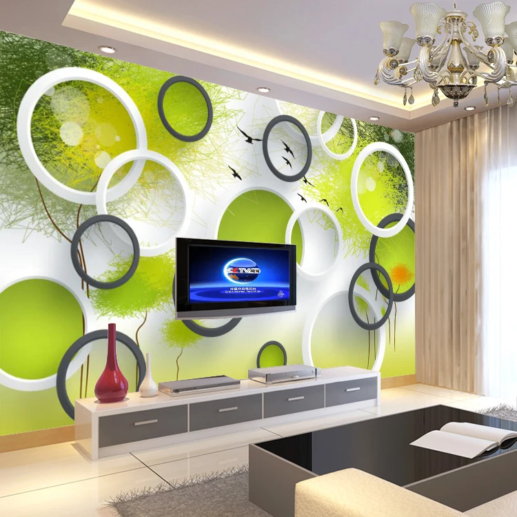

NEW TV background wallpaper bedroom living room 3D stereo wall cloth large photo mural modern simple fresh green fashion circles