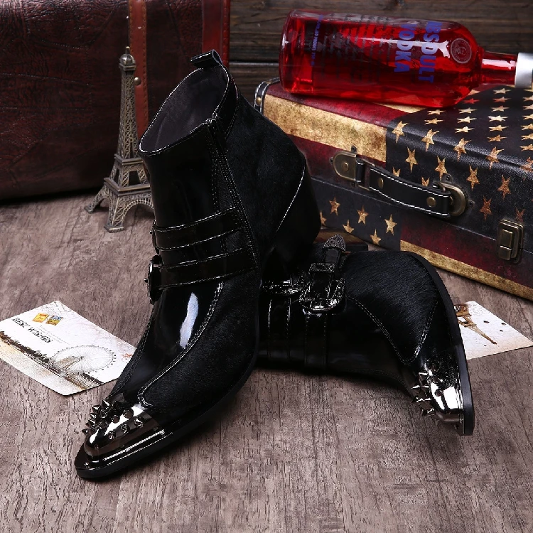 Г., новые зимние мужские ботинки качественные Мужские модельные ботинки из натуральной кожи с острым носком, из натурального конского волоса, высота 7 см