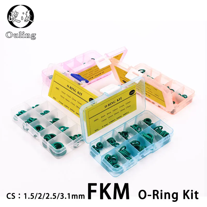 

Thickness 1.5/1.9/2.4/3.1mm Rubber Ring FKM/Viton O Ring Seal FKM Sealing O-rings oring set Assortment Kit Box Oil Ring