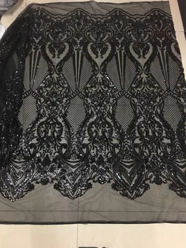 

JL333# 5 yards/bag High quality African fabric black sequined mesh for wedding dress holiday party
