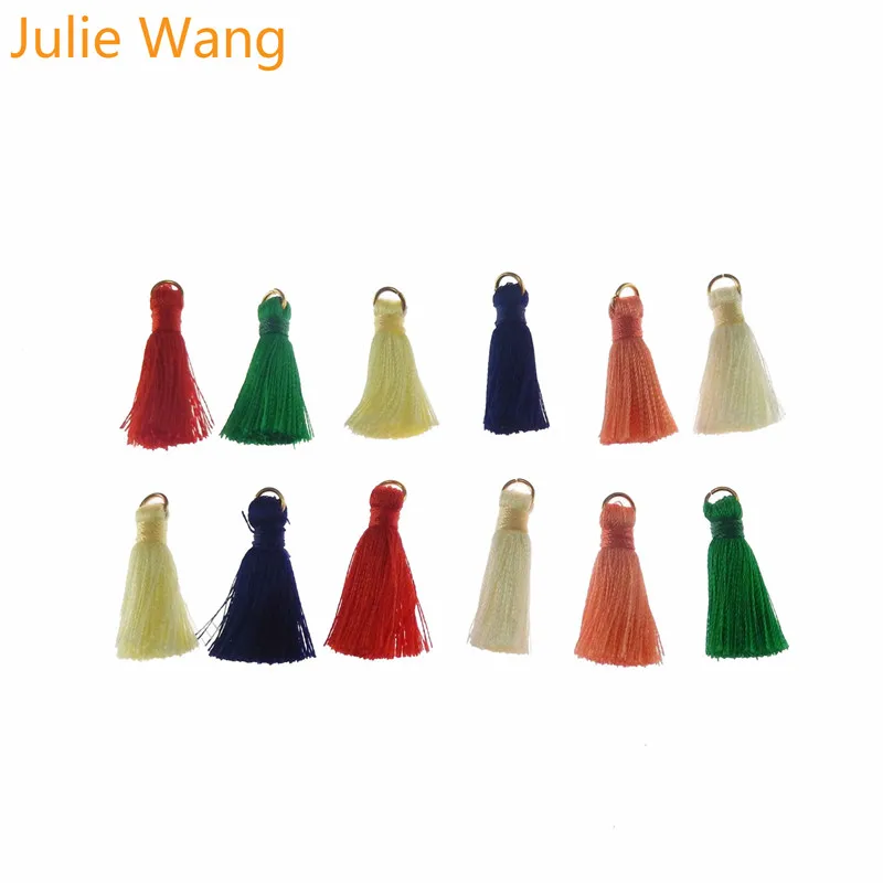 Julie Wang 10PCS Multi-color Alloy+Cotton Tassel For Earring Pendant Charms Keychain Cellphone Straps Purses Jewelry Accessory