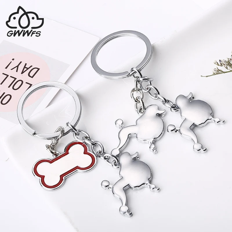 

2019 Creative Poodle Keychain Custom Dog Lover Key chain Keys Custom Cute Dog Fashion key ring Dog Key Chain DIY Metal Keychain