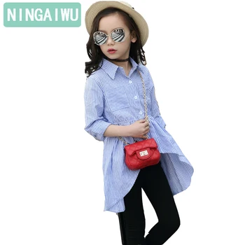

Girl children fashion irregular stripe shirt long sleeve kids shirt spring baby shirt for 6-14 years cotton child long blouses