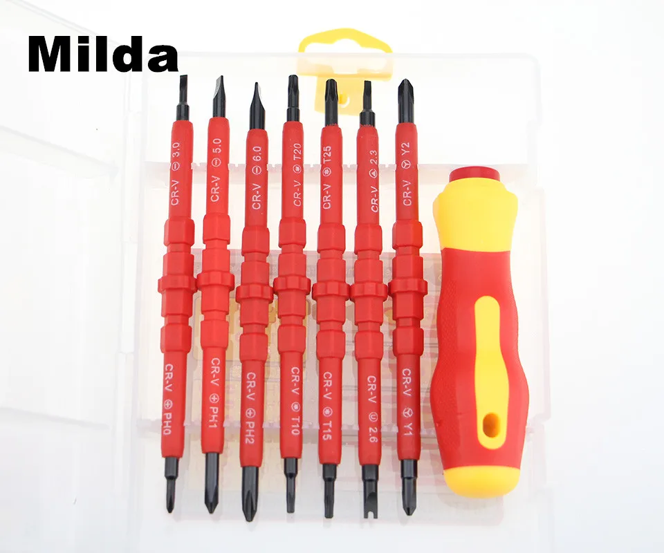 

Milda 14 IN 1 Magnetic Screwdriver Set Multi-Purpose Screw Driver For Family Commonly Used Tools insulated Screwdriver 500V