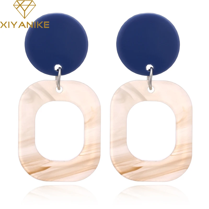 

XIYANIKE Small Acrylic Pattern Geometry Square Round Drop Earring For Women Brincos Party Jewelry Statement Accessories E1625