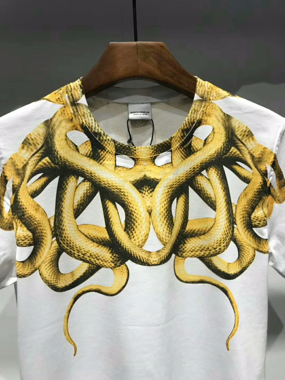 Бренд Marcelo Burlon футболки Для мужчин женщин 1:1 3D Цвет со змеиным принтом MB Kanye