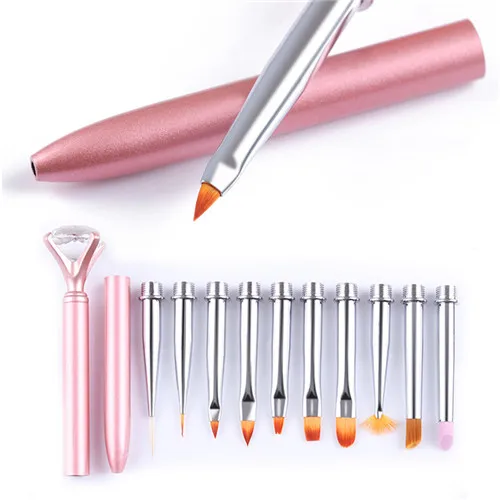 10 в 1 Сменные УФ-гелевые кисти для ногтей, набор лайнер для рисования, кисть для градиентной живописи, ручка для кутикулы, толкатель для ногтей, набор инструментов для дизайна ногтей - Цвет: Pink