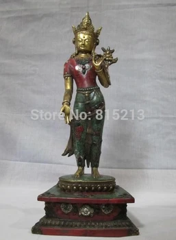 

bi00883 Tibet Buddhism Fane pure Bronze 24K Gild turquoise coral Tara Buddha statue