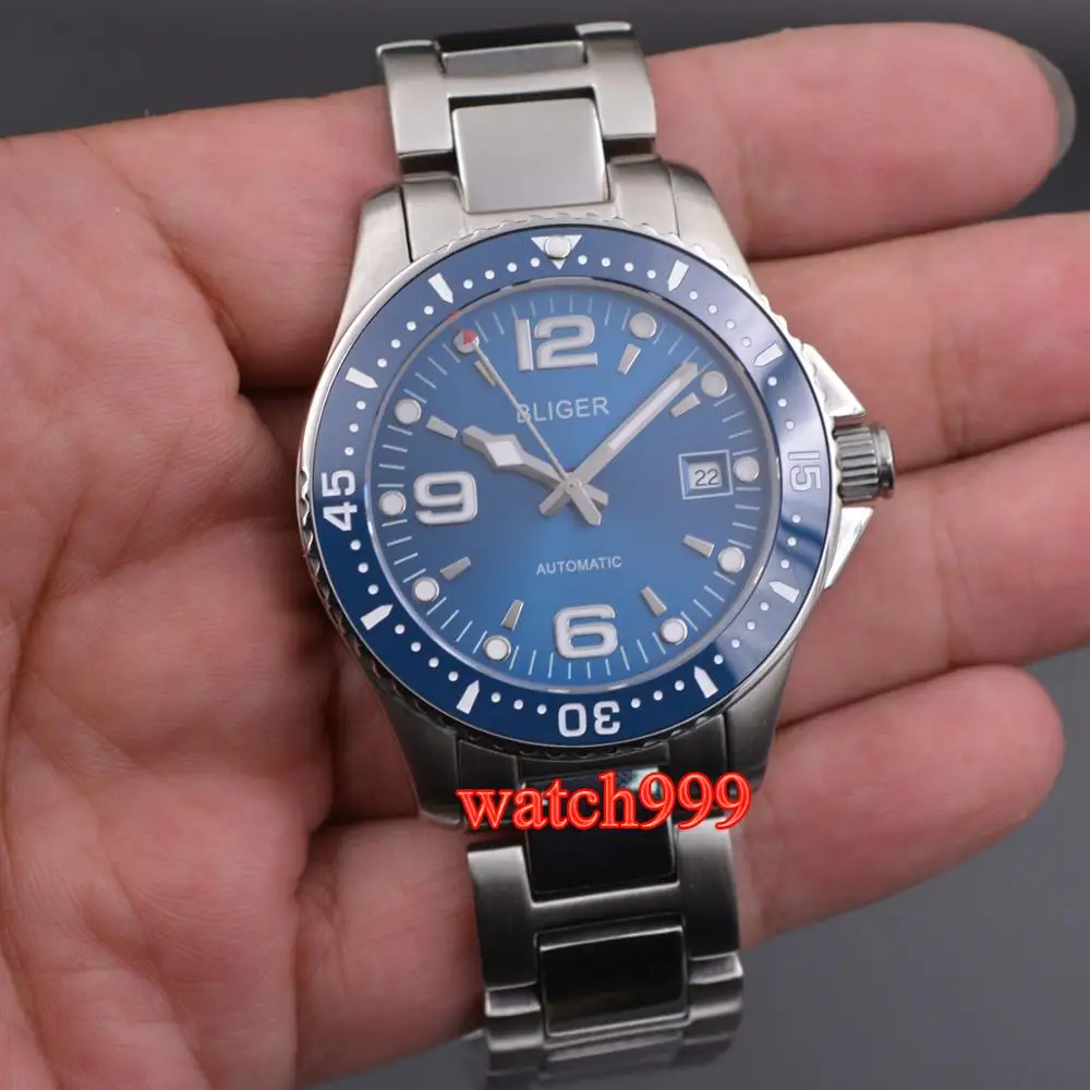 

New Fashional 40mm BLIGER automatic mens watch Date sapphire crystal Ceramic bezel deployant clasps Mechanical men's watch
