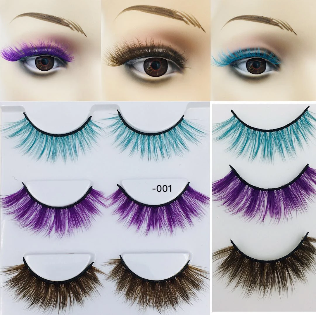 NEW Stage Show Makeup False Eyelashes blue brown Purple Cross Thick