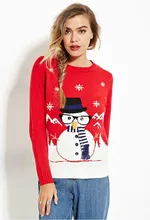 2016 Autumn and Winter Clothing Casual Wear Scarves Snowman Christmas Theme Red Sweater Hedging Long-sleeved Round Neck Es1050