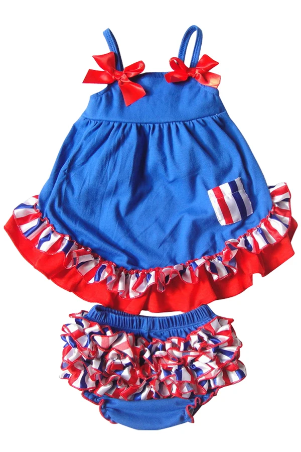 Baby Girl 2pcs Clothing Set Ruffle Bloomers + Cute Dark Blue T shirts