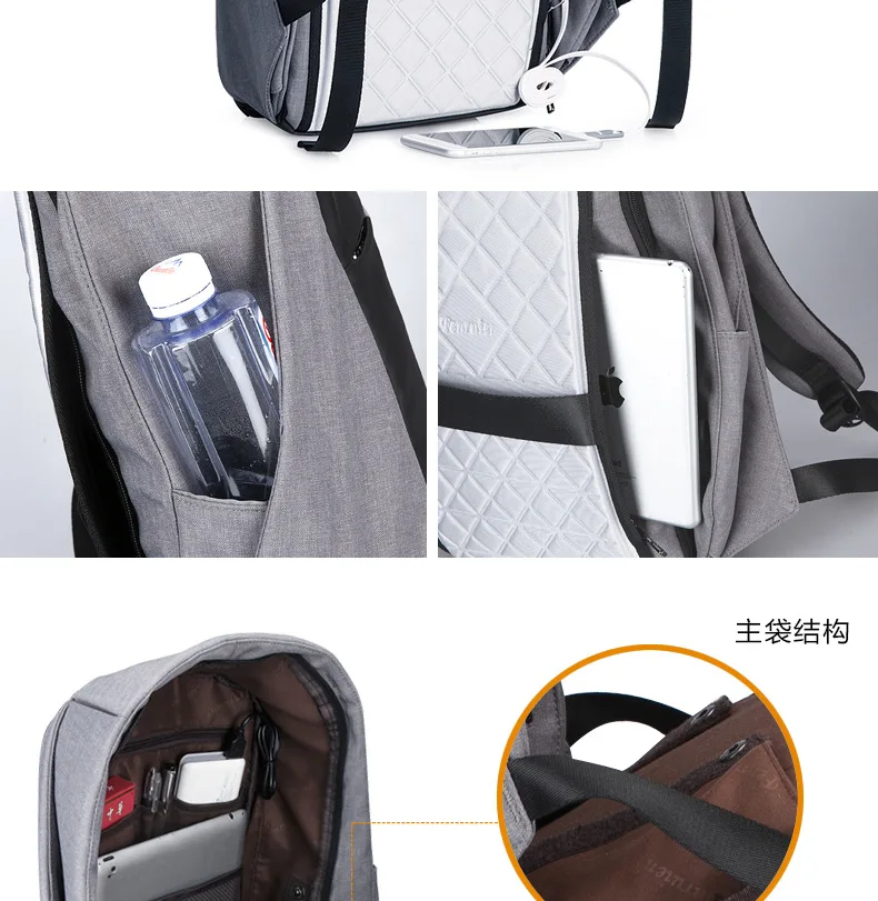 مكافحة سرقة حقيبة USB شحن الرجال حقيبة السفر للماء حقيبة مدرسية في سن المراهقة الذكور Mochila sac دوس محمول على ظهره