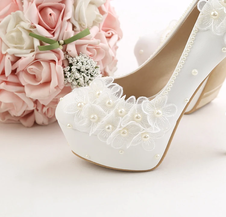 New Arrival Lace Wedding Women Shoes Fashion Sweet White Flowers PumpsPlatform Hig h Heels Pearls Wedding Shoes Bride Dress Shoe New Arrival Lace Wedding Women Shoes Fashion Sweet White Flowers PumpsPlatform Hig h Heels Pearls Wedding Shoes Bride Dress Shoe