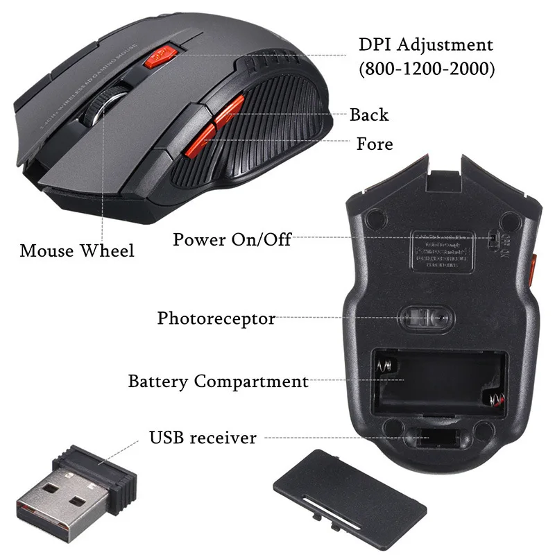 Беспроводная оптическая мышь 2,4 ГГц, профессиональная игровая 6 кнопок, Беспроводные Мыши для ПК, игровых ноутбуков, компьютерная мышь, геймерская мышь